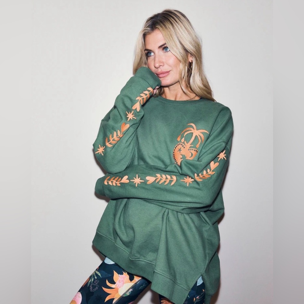 Never Fully Dressed Khaki Green Sweatshirt with Orange Embroidery